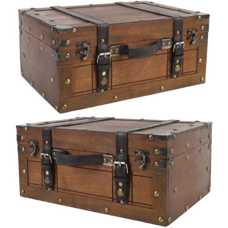 [Reisekoffer] Vintage-Holzkoffer mit antikem Bronzeschloss und Griff aus PU-Leder - Großer, tragbarer Multifunktionskoffer zur Aufbewahrung von Dekofotos (Holz-/Aluminiumlegierungsverbund)
