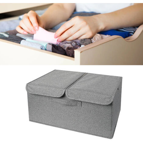 Aufbewahrungsbox für Unterwäsche und Socken mit Doppeldeckel, faltbar, robustes Modell – 50 x 30 x 25 cm, kationisches Material, dunkelgrau, 1 Box enthalten (1/5)