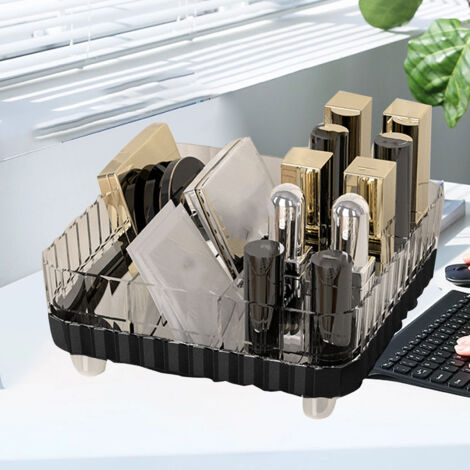 Rutschfester, transparenter Kosmetikorganizer aus schwarzem Kunststoff mit mehreren Fächern für Make-up, Lippenstifte und Schmuck. 14,8 cm x 14,8 cm. Tragbar und dekorativ. (1/5)