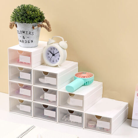 Stapelbarer Schreibtisch-Organizer mit Schubladen und großem, staubdichtem Stauraum für Kosmetikartikel, Büro und Schule, 280 g Aufbewahrungsbox, Abmessungen 18 x 11,2 x 7 cm, Material: PP und PS, 1 S (1/5)