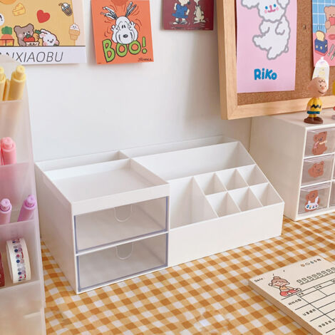 Niedliche, weiße Aufbewahrungsbox mit mehreren Fächern im Cartoon-Design für Bürozubehör, Stifte und Kugelschreiber (1/5)