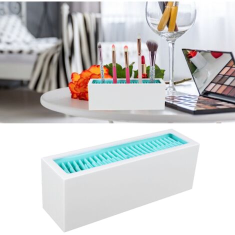 Kosmetikaufbewahrungsbox aus ABS-Silikon – Organizer für Make-up-Pinsel und Zubehör – Mehrzweckbehälter, Weiß und Blau – 18,5 x 6,5 x 5,5 cm (1/5)