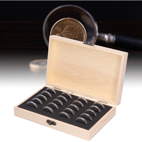 Originale Münzsammelbox aus Holz mit 20 Münzen zum Schutz von Token (21 x 13 x 4,5 cm, 225 g) (1/5)