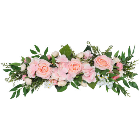 Dekorative Girlande aus künstlichen Rosen – Aufbewahrung von Kunstblumen für Tür, Wand, Hochzeitsbogen, Tisch, Heimdekoration in Rosa – Material: Kunststoff/Leinwand, Maße: 65 x 16 cm, Einzelstück (1/5)