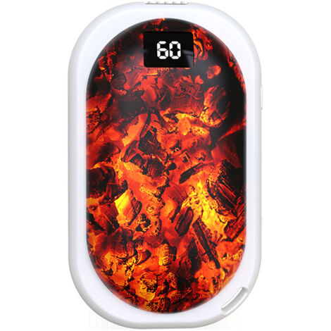 Tragbarer, per USB aufladbarer Handwärmer mit 3 einstellbaren Temperaturstufen (40 °C/50 °C/60 °C) + 5000-mAh-Powerbank, weißes ABS-Aluminium