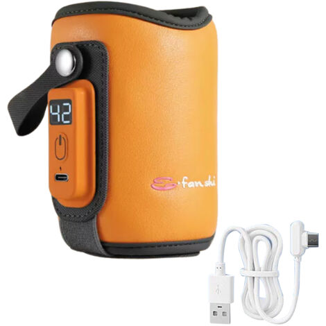 Tragbarer, orangefarbener, multifunktionaler und mehrstufiger Flaschenwärmer mit USB-Ladefunktion für Reisen und Geschäftsreisen.