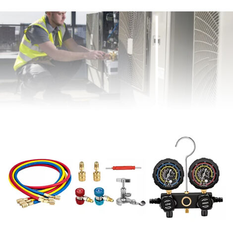 Kältemittelverteiler-Set [Klimaanlagen-Gasmesser] Professionelles Kältemittel-Manometer-Set für R410A, R22, R134a und R404A, ABS und Metall, 1000 g