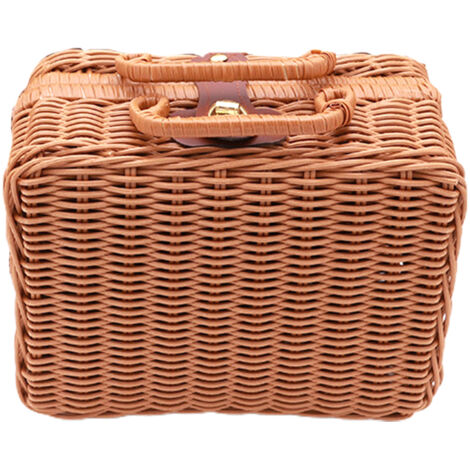 [Aufbewahrungsbox] Multifunktionale, tragbare Vintage-Organizerbox im Rattan-Look aus gewebtem Kunststoff, ideal für Make-up, Reisen, Salon, Büro, Küche, Picknick und Shopping. Umweltfreundlich, recyc (1/5)