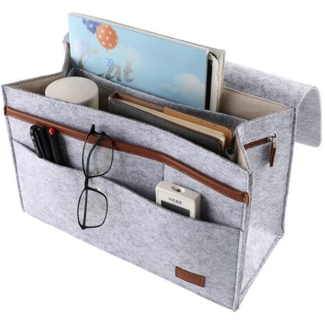 Bett-Organizer Graue Aufbewahrungstasche aus Polyester Tragbarer und praktischer Organizer mit 2 Fächern (1/4)