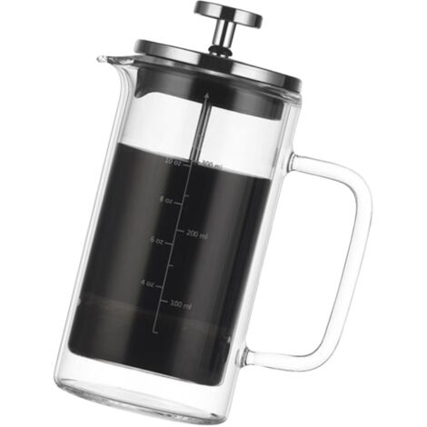 Doppelwandige French-Press-Kaffeemaschine, 300 ml Borosilikatglas, hitzebeständig, mit hochdichtem Edelstahl-Metallfilter für 4-Minuten-Espresso.