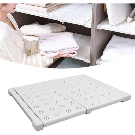 Verstellbarer, ausziehbarer Regalboden ohne Befestigungsmaterial für Kleiderschrank, Speisekammer oder Abstellraum – Spannstütze aus ABS, PP und Metall, 41–52 cm, Tragkraft 20 kg (1/5)