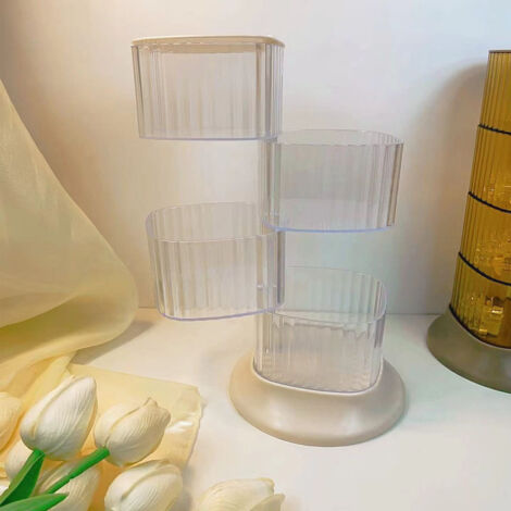 Drehbare Aufbewahrungsbox für Haaraccessoires und Schmuck – 4-stöckiger, transparenter, staubdichter, weißer Organizer fürs Büro (1/5)