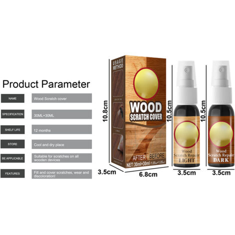 Holzreparaturset (2 x 30 ml) – Kratzerentfernendes Reinigungsmittel für Tische, Betten und Fußböden