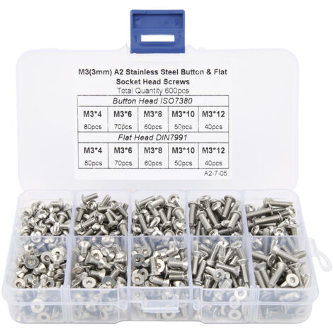 600-teiliges Sechskantschrauben-Set aus Edelstahl 304 mit Flach- und Kuppelköpfen, verschiedenen Längen, M3, für Befestigungsarbeiten und Heimwerkerreparaturen