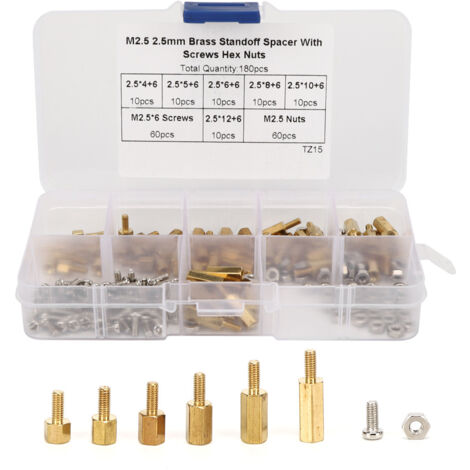 Unidirektionales Montagehalterungsset für Elektronik – 180-teiliges Befestigungsset mit M2,5-Schrauben/Muttern aus Kohlenstoffstahl und Aufbewahrungsbox (1/5)