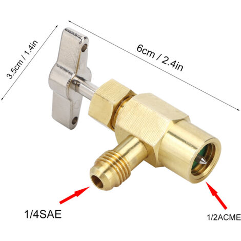 Dosenöffner für Kältemittel R134A mit 1/2"-ACME-Gewinde und 1/4"-SAE-Anschluss, gefertigt aus Kupfer und Edelstahl