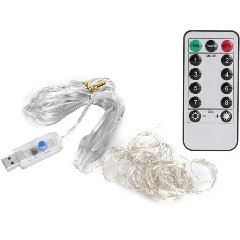 USB-Lichterkette mit Fernbedienung, 100 LEDs, 3 x 1 m, 8 Modi, Kupferoptik, Party-/Hochzeitsdekoration, reinweiße Vorhanglichter