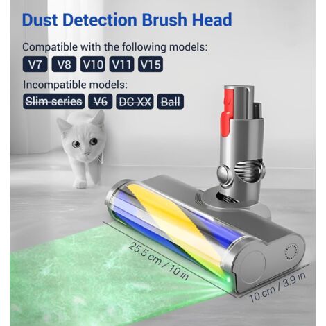 Cabezal de repuesto Dyson con detección de polvo para V7, V8, V10, V11, V15 – Luz indicadora verde para parquet y baldosas.
