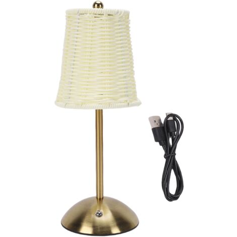 Vintage-Tischleuchte aus Rattan mit wiederaufladbarer LED-Beleuchtung, dimmbar, 3 Farbtemperaturen, kabellos, für Schlafzimmer und Wohnzimmer, bernsteinfarbene Nachttischlampe (1/5)