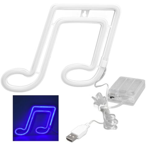 Neon-Wandlampe mit Musiknoten, LED-Neonlicht, Party-Wandleuchte, blaues Licht mit USB-/Batterieanschluss, IP45, ABS+PVC, 17 cm/20 cm, 226 g, 185 cm Seil, für Heimdekoration, Events, Partys und Hochzei (1/2)