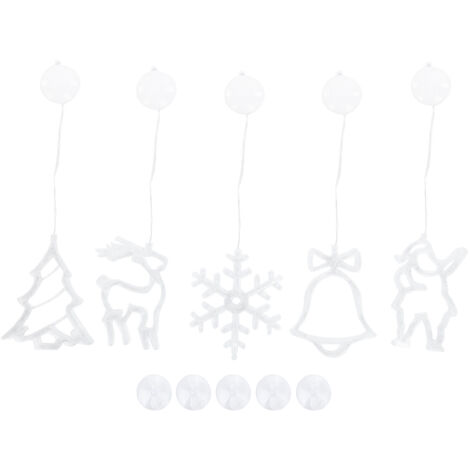 5-teilige LED-Lichterkette mit weihnachtlichen Elementen zum Aufhängen am Fenster – Elch, Baum, Schneeflocke (1/2)