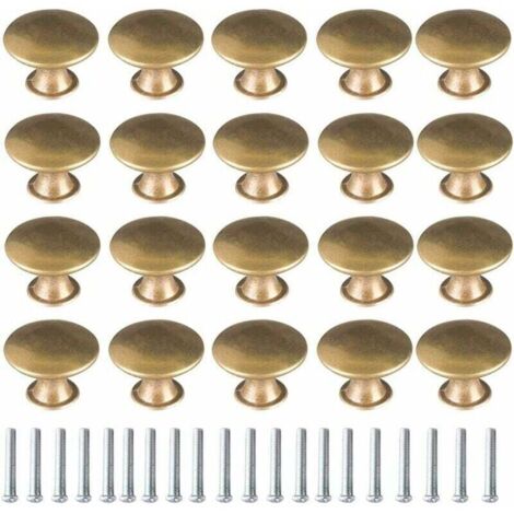 Juego de pomos para puertas vintage FOREHILL, 20 piezas, pomos tipo seta, bronce latón, 30 mm, tiradores para muebles: armarios, cajones, roperos, cómodas, librerías, zapateros. (1/4)