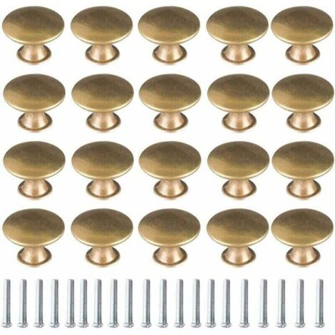Juego de 20 pomos de latón vintage para muebles, tiradores tipo seta para cajones, armarios, alacenas de cocina y puertas, 30 x 21 mm, color bronce amarillo. (1/4)
