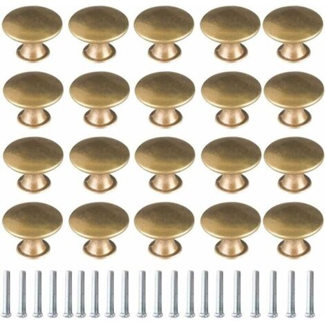 20 pomos de latón vintage para puertas, 30 x 21 mm, tiradores para muebles, cómodas, armarios, cajones, amarillo, hierro, LIAIKI, 20 tornillos, 30 mm, 21 mm, aleación de bronce (1/4)