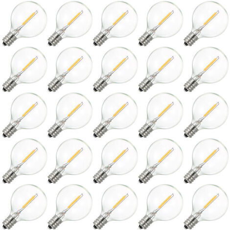 Paquete de 25 bombillas LED G40 E12, 230 V, luz blanca cálida, resistentes al agua IP44, para guirnaldas de luces y bodas.