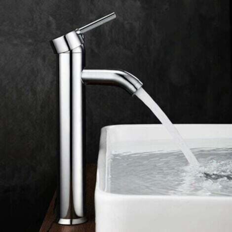 Grifo de lavabo de latón cromado – gris plata, con control de agua fría/caliente. (1/4)