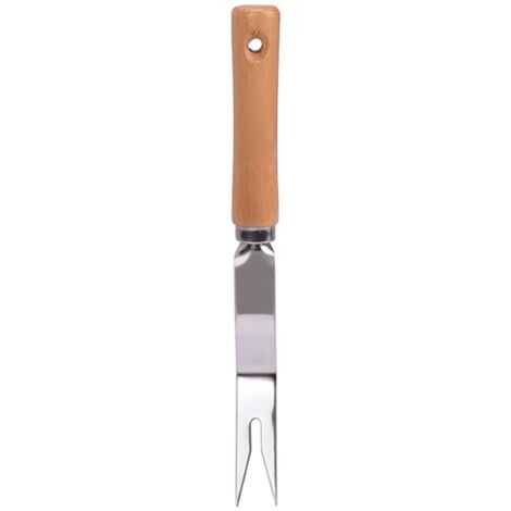 Herramienta de jardinería: Horquilla desbrozadora de acero inoxidable con mango de madera, ligera y fácil de usar para céspedes y jardines domésticos. 1 unidad. (1/5)