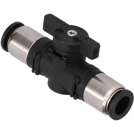 Conector neumático BUC3/8 con válvula manual fabricado en latón niquelado y plástico para mangueras de 3/8": hermético y robusto. (1/5)