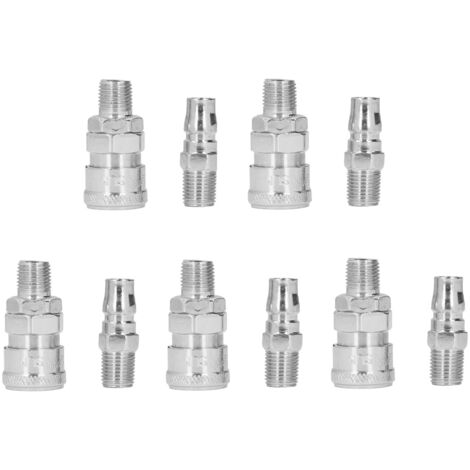 Acoplamientos rápidos para neumática fabricados en acero inoxidable niquelado, rosca macho de 1/4" – Juego de 5 piezas (SM+PM-20) (1/5)