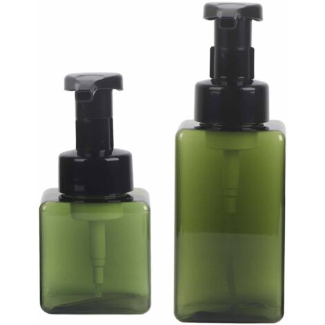 Dispensador de jabón en espuma recargable, juego de 2 piezas (250 ml + 450 ml) para jabón líquido, champú y gel de ducha – botella con bomba de PETG de alta calidad – accesorio para baño y cocina (1/5)