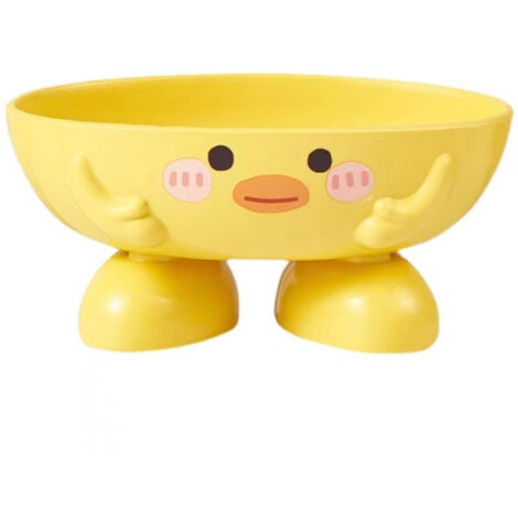 Jabonera infantil con forma de pato – Soporte para jabón elevado y antideslizante con orificio de drenaje para el baño – Diseño en plástico amarillo (1/5)
