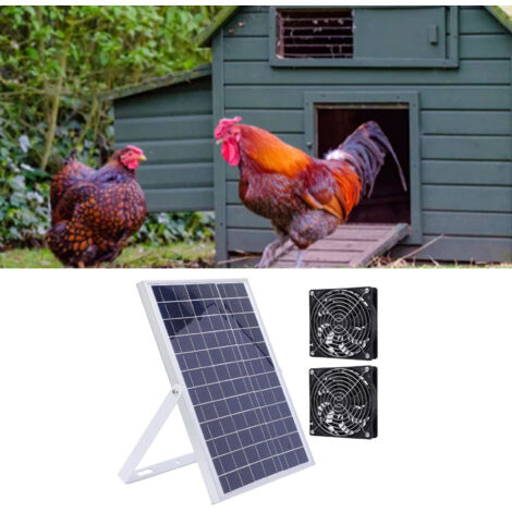 Kit de ventilación solar – Kit de doble ventilador de 15 W IP65 – Ventilador de extracción y refrigeración para gallinero, invernadero, refugio, casa de animales (1/5)