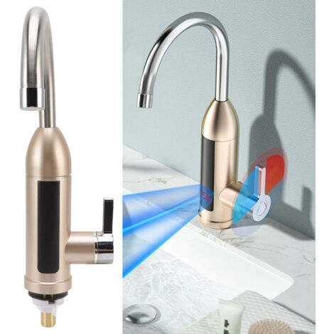 Grifo eléctrico rotativo de 3000 W fabricado en acero inoxidable con pantalla digital para cocina y baño, enchufe europeo.