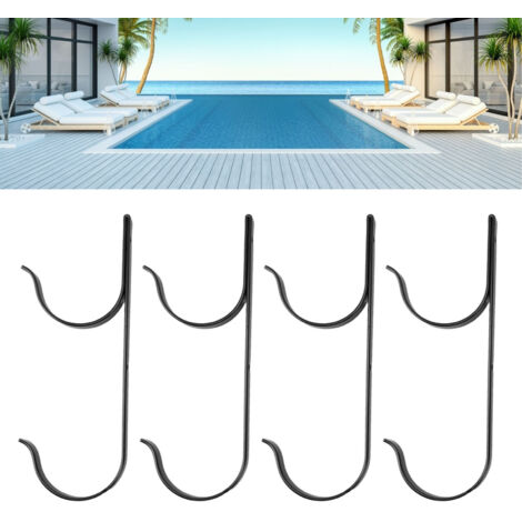 Soporte para hamacas para piscina [Paquete de 4] Soporte profesional de aleación de aluminio para hamacas, ideal para postes, cepillos, mangueras de succión y herramientas de jardín, color negro. (1/5)