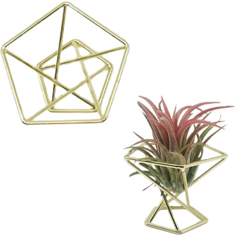 Soporte geométrico para plantas, estante de aire de metal dorado para tillandsias: soporte pentagonal decorativo moderno con 5 columnas en espiral, 5,5 cm x 4,5 cm.