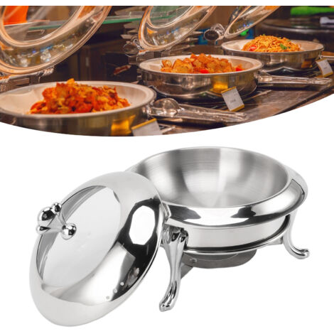 Marmita portátil redonda con calefacción (20 cm de diámetro) para bebidas alcohólicas, con tapa y recipiente de combustible de acero inoxidable para servicios de catering y eventos nupciales. (1/5)
