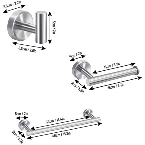 Juego de accesorios de baño de 4 piezas: toallero, portarrollos de papel higiénico, 2 ganchos, acero inoxidable 304, montaje en pared, color plata.