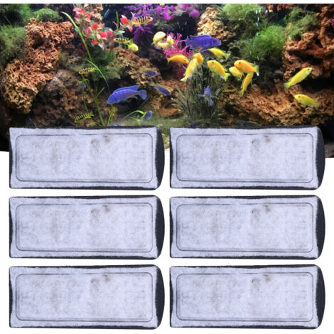 Filtros de repuesto para acuarios: 6 cartuchos filtrantes con algodón y carbón activado, 135 x 55 mm, limpian y desodorizan el agua. (1/5)