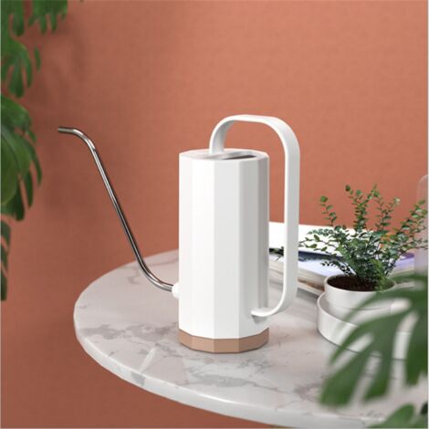 Regadera de plástico para macetas, estilo nórdico, con pico largo y curvado, color blanco.