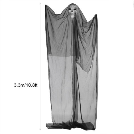 Decoración colgante de esqueleto espeluznante para Halloween – Serie de calaveras colgantes – Calavera móvil de 3,3 x 2 m – Tela de malla para puerta, bar, fiesta (1/5)