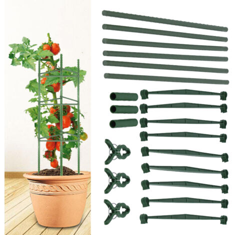 Soporte apilable para plantas de Solal [7,4 cm]. Soporte para huertos con clip de fijación [plástico, 372 g] y 6 tubos largos (45 cm).