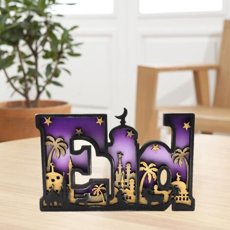 Placa decorativa de madera “Eid Mubarak” para Ramadán – decoración de mesa de madera, 23 x 15,5 cm