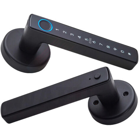 Cerraduras inteligentes para puertas con pasarela BLE – WF-F6 en aluminio negro, 5 métodos de apertura (huella dactilar/contraseña/tarjeta/llave/aplicación), aptas para puertas con un grosor de 35 a 5