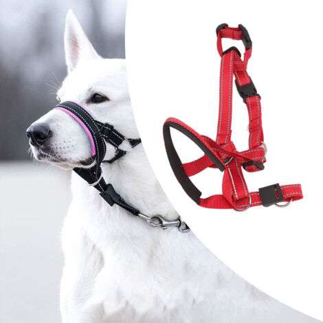 Bozal antitirones para perros con correa ajustable, material de nailon transpirable, cómodo, controla la fuerza de la mordida, fácil de limpiar, rojo (1/5)
