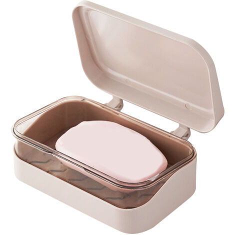 Jabonera de viaje con tapa hermética y bandeja antigoteo extraíble, material PP, 13,3 x 8,5 x 5 cm, rosa, 1 unidad. (1/5)