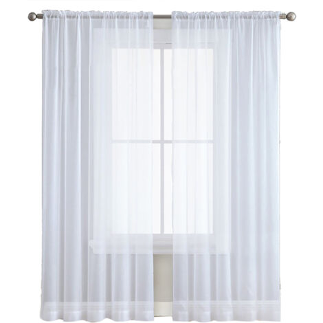 Cortinas transparentes para salón y dormitorio: 2 cortinas semitransparentes de voile blanco con bolsillo para barra (140 x 260 cm). (1/5)